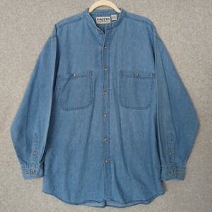 VTG Cactus Clothing Chambray Denim Blue Jean Work Shirt‎ Blade Neckline Mens M